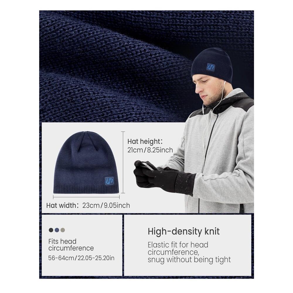 Beanie Hats for Men & Women, Winter Knit Beanie Hat, Warm Soft Beanies BLUE - Picture 4 of 8